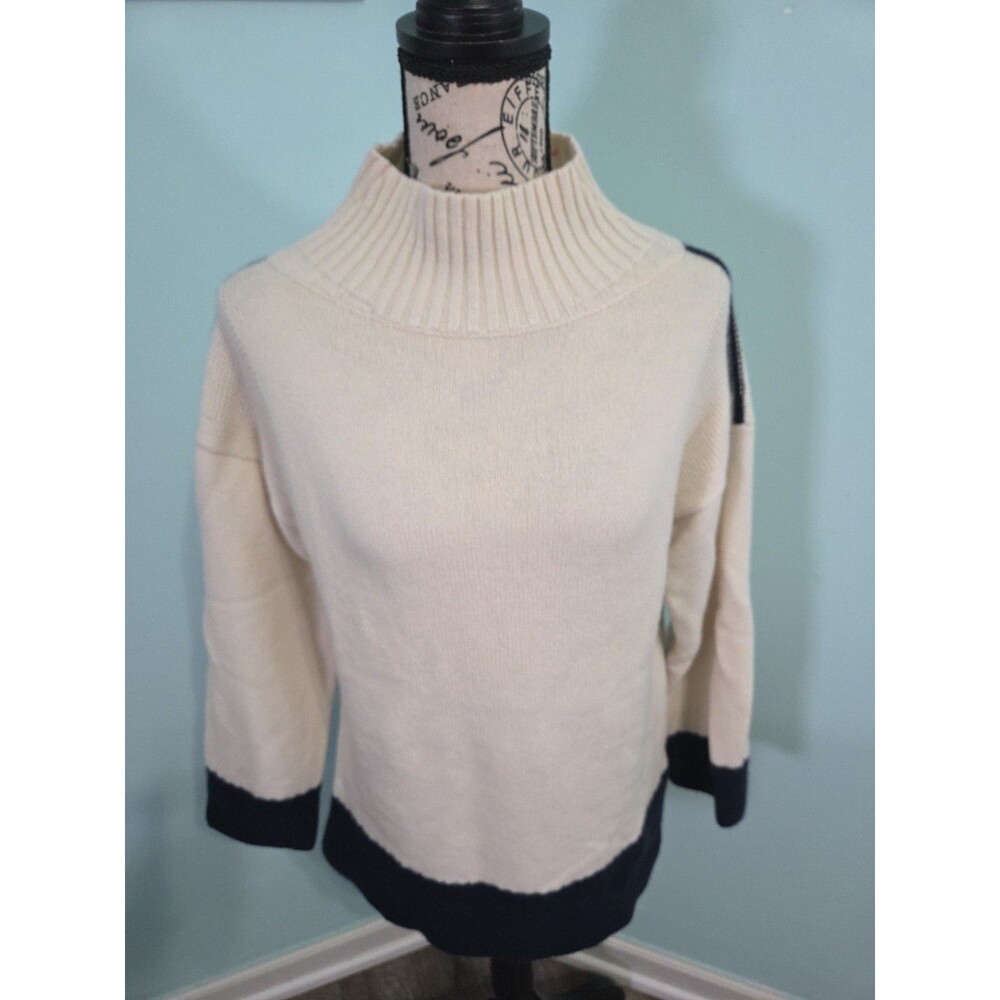 Rag & Bone Colorblock Boxy Sweater Ivory/Navy aubree cashmere small